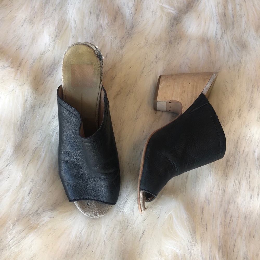 Black leather chunky heels